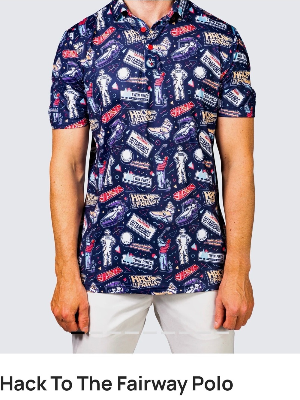 Birdie Boss: Hack to the fairway Men's Polo Shirt - Navy with White Logo Pattern